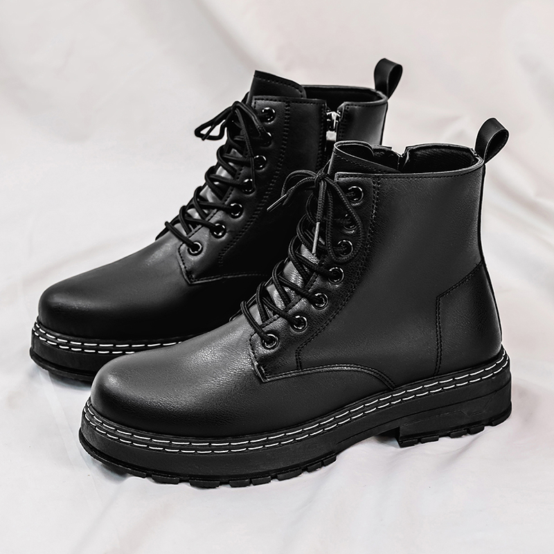 Fashion Men'S Boots - Botas masculinas de couro envernizado preto