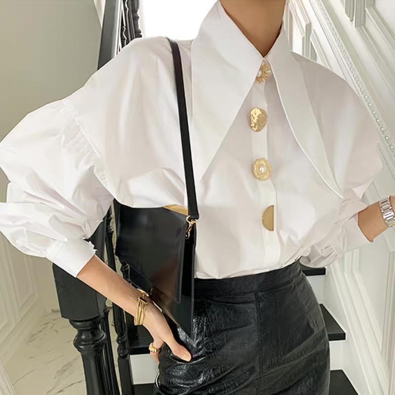Men Fashion Korean Style - 2025 branco elegante pérola camisas femininas