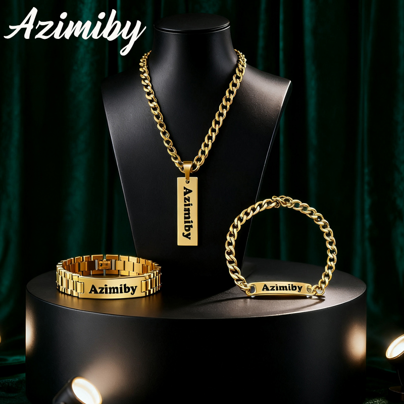Men'S Fashion Jewelry Bracelets - Azimiby nome personalizável clássico estilo punk