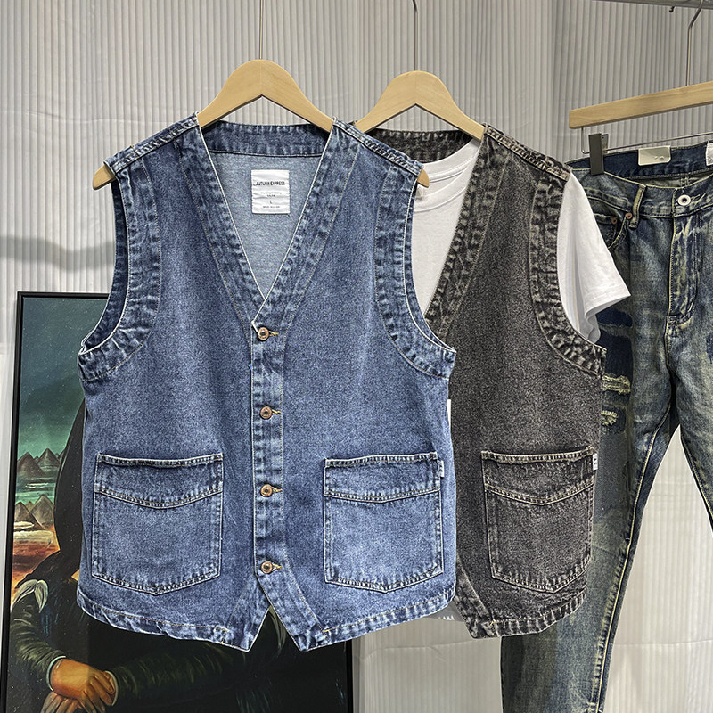 Men'S Fashion Vest With Jeans - Homens japonês streetwear cityboy retro moda