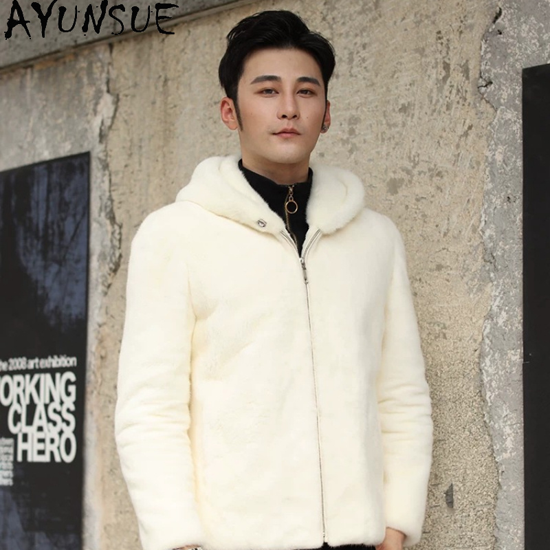 Men'S Fashion Zipper Jacket - Casaco de Visom Natural AYUSNUE para