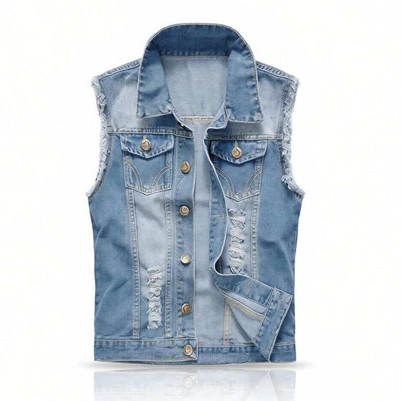 Men'S Fashion Vest With Jeans - Colete Jeans Masculino Plus Size Azul