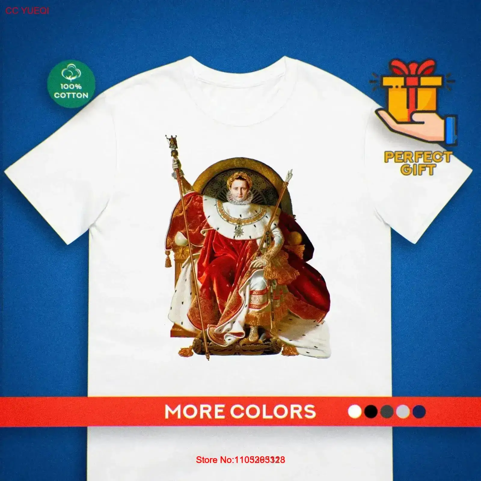 Men'S Fashion History - Camiseta Napoleão com Estampa de Pintura