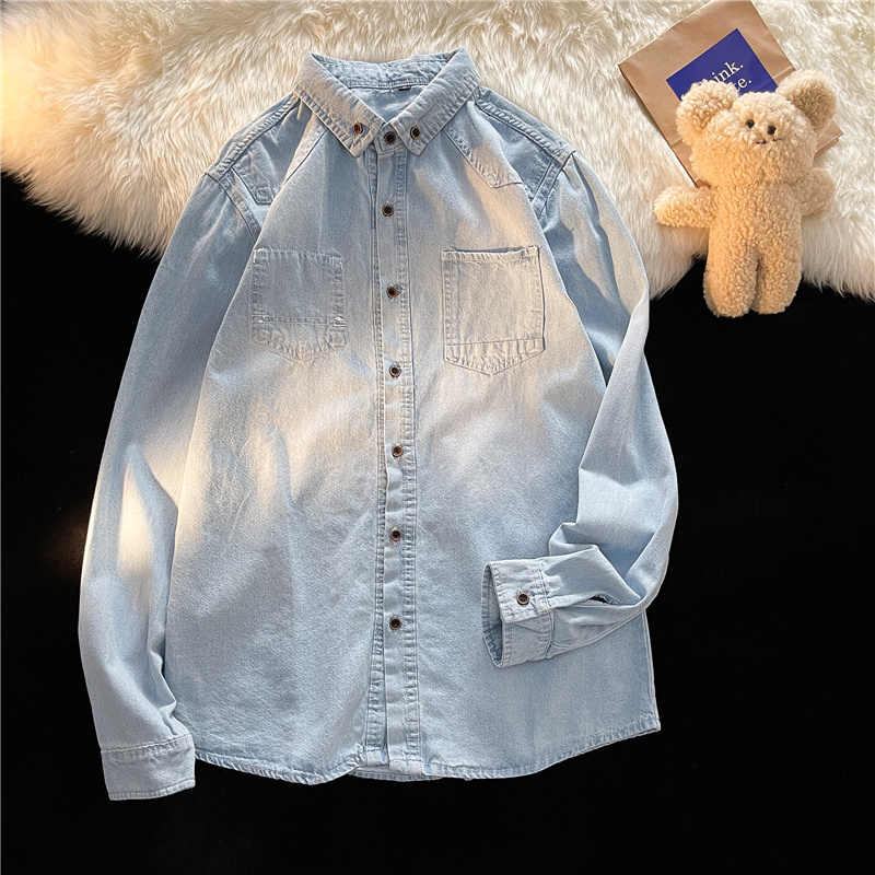 Men Fashion Korean Style - Estilo coreano denim camisas feminino/masculino primavera
