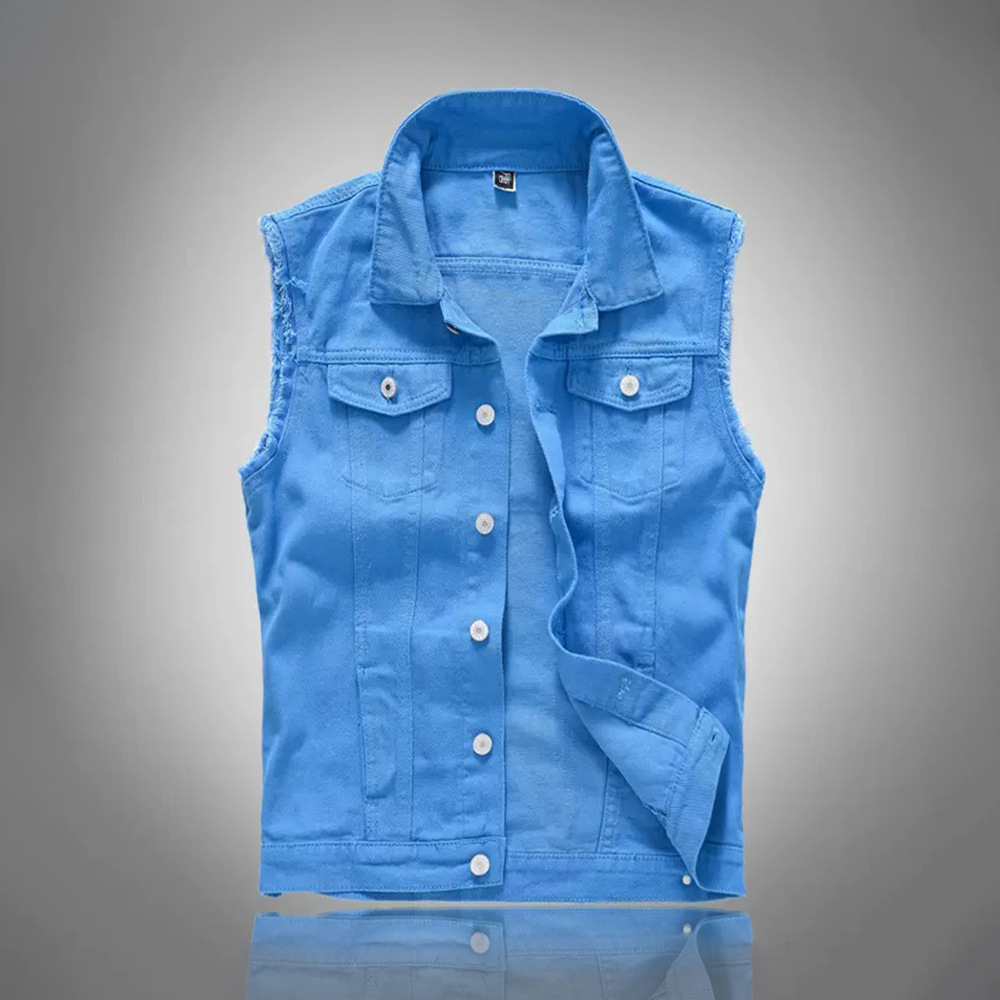 Men'S Fashion Vest With Jeans - Novos Coletes de Jeans Casuais Azuis