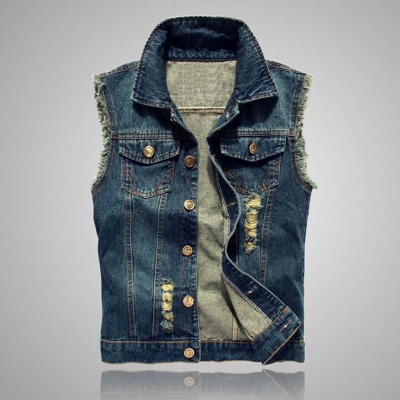 Men'S Fashion Vest With Jeans - Novas Coletes Jeans Masculinas Rasgadas da
