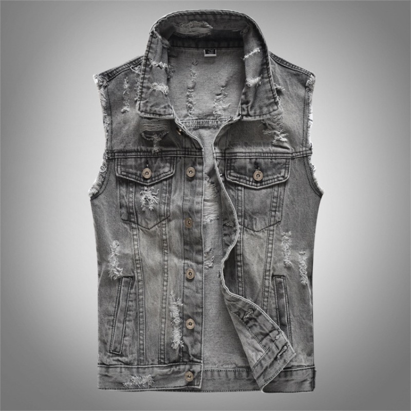 Men'S Fashion Vest With Jeans - Novas Coletes de Jeans Retro Cinza