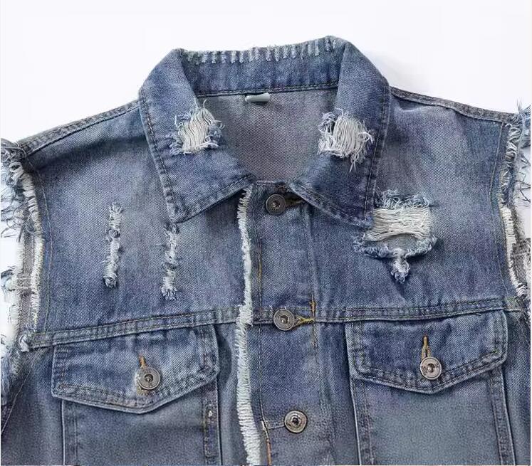 Men'S Fashion Vest With Jeans - Novos Coletes Jeans Masculinos Azuis Rasgados
