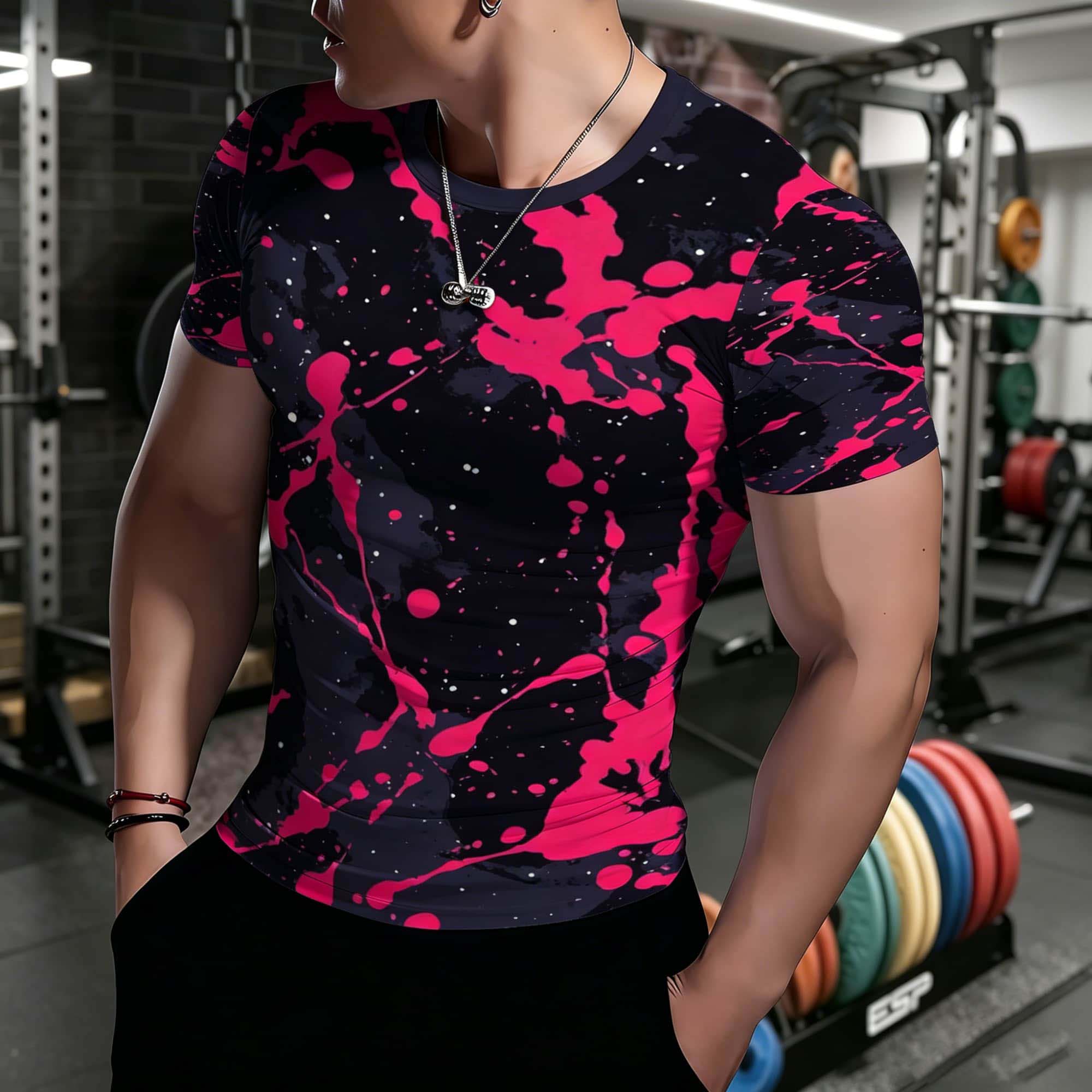 Camiseta de Manga Curta Hip Ho - Men'S Fashion Pink Shirt avaliação e preço