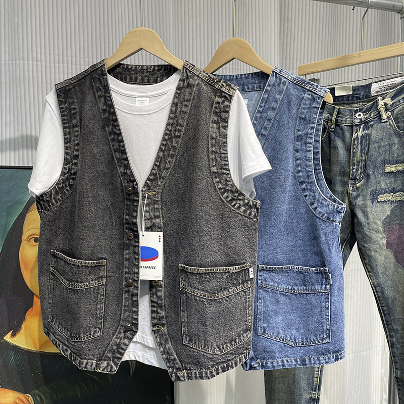 Homens japonês streetwear city - Men'S Fashion Vest With Jeans avaliação e preço
