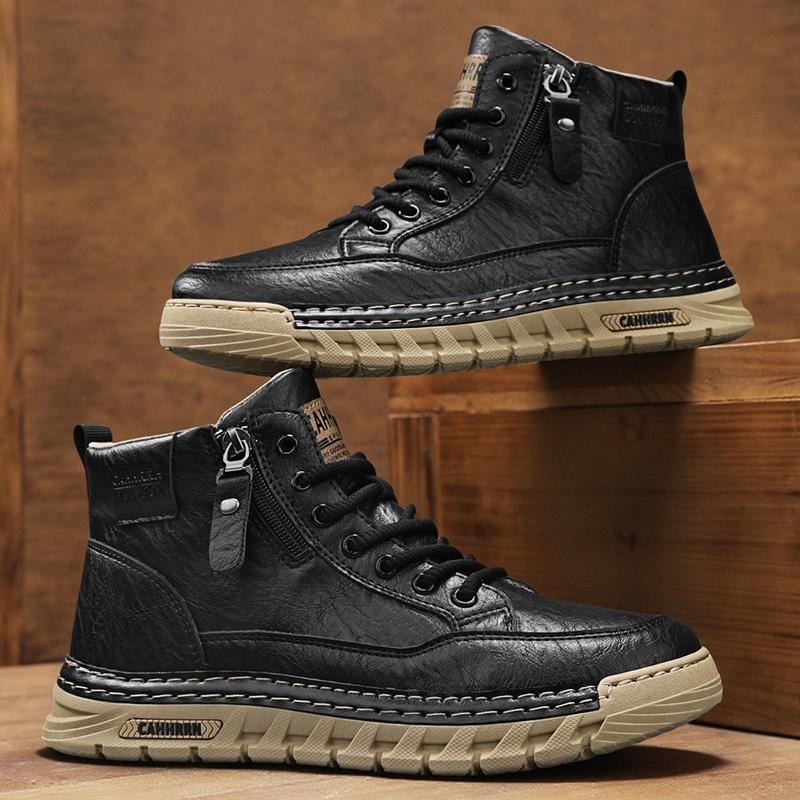 Botas masculinas de couro de c - Fashion Men'S Boots avaliação e preço