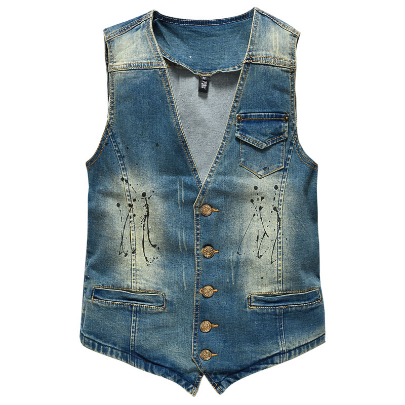 Primavera outono nova moda mas - Men'S Fashion Vest With Jeans avaliação e preço