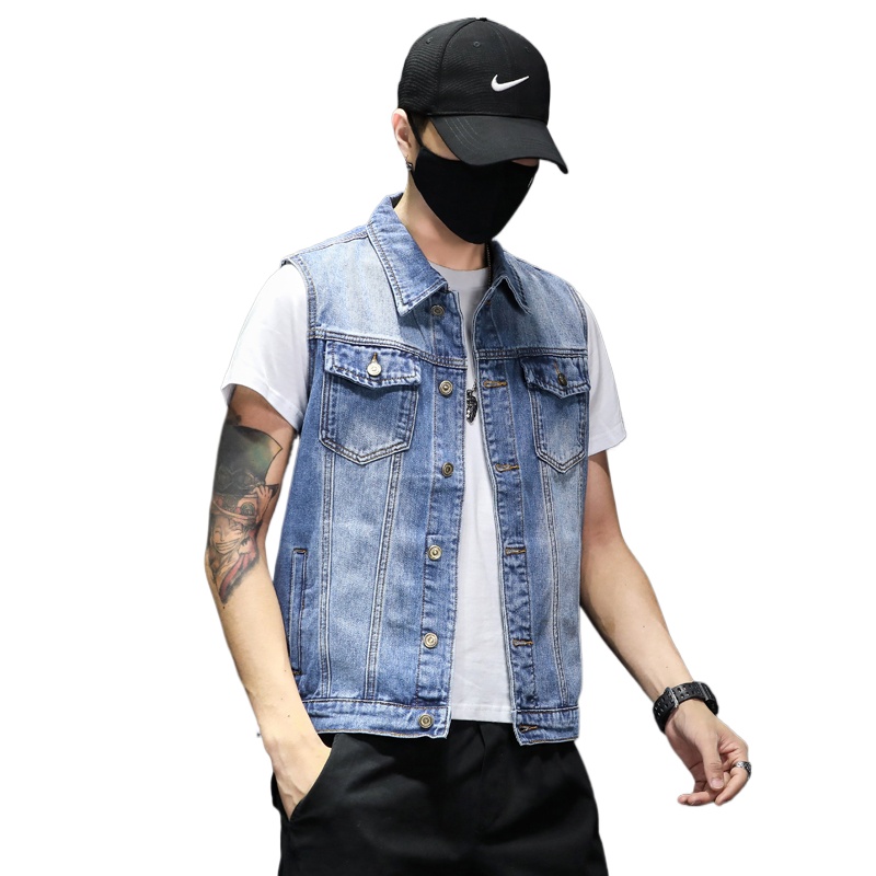 Nova moda masculina azul denim - Men'S Fashion Vest With Jeans avaliação e preço