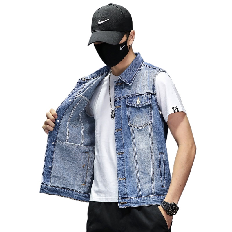 Nova moda masculina azul denim - Men'S Fashion Vest With Jeans avaliação e preço