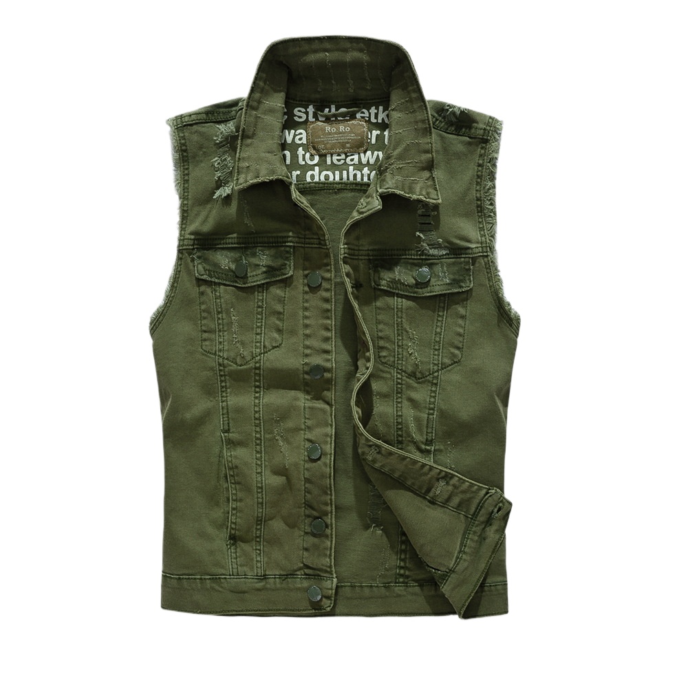 Novos Coletes de Jeans Verdes  - Men'S Fashion Vest With Jeans avaliação e preço